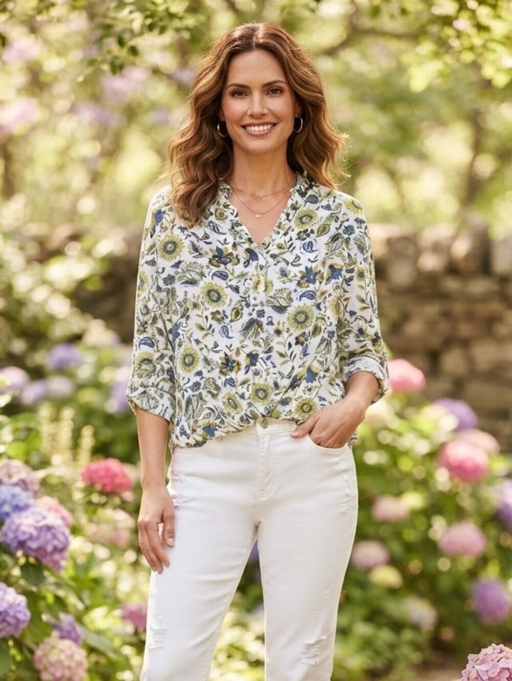 Ninety Clothing Co Floral Paisley V-Neck Blouse – Size L / 100% Rayon